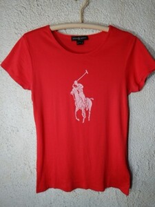 to2453　RALPH LAUREN　ラルフ　ローレン　インパクト21　アメリカ製　USA　レディース　半袖　tシャツ　ロゴ　プリント　人気　送料格安