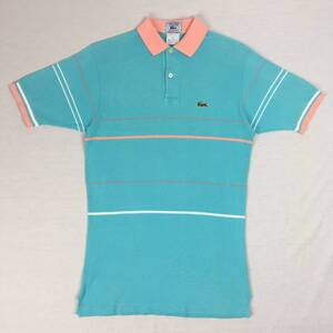 【70s/80s】IZOD LACOSTE アイゾッド ラコステ ポロシャツ 鹿の子 米国製 Sサイズ 水色/オレンジ/白 半袖 シャツ