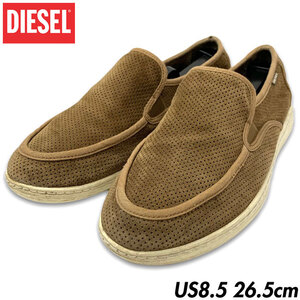 国内正規品■DIESEL (ディーゼル) RUS パンチング スウェード スリップオン ローカット スニーカー US8.5 26.5㎝ オリーブ デッキシューズ