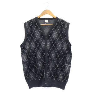 POP TRADING COMPANY BEAUTY&YOUTH別注 BURLINGTON VEST ベスト Vネック 前開き M 黒 ブラック グレー /AT ■OS メンズ