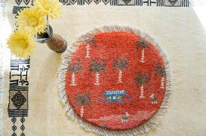 40×40cm　【ペルシャ絨毯 手織りギャッベ】アマレ族ギャッベ ギャベ 17293