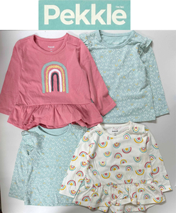 新品 4枚 80 ★ コストコ PEKKLE ガールズ 長袖 Tシャツ セット 18M ベビー コットン キッズ チュニック ペックル ピンク レインボー 