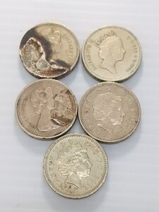 f2481/イギリス旧硬貨 1ポンド 5枚まとめ 現状品