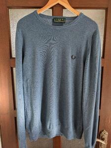 イタリア製 80s FRED PERRY カシミヤ混 セーター XL ヴィンテージ ブルーグレー 英国 イギリス フレッドペリー ウール ニット 初期 60s 70s