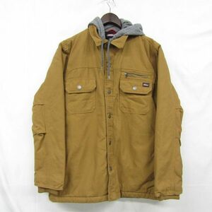 サイズ M Dickies ダック地 フード付 ジャケット シャツ ジャケット オーカー ブラウン 裏地付 ディッキーズ 古着 ビンテージ 3N1102