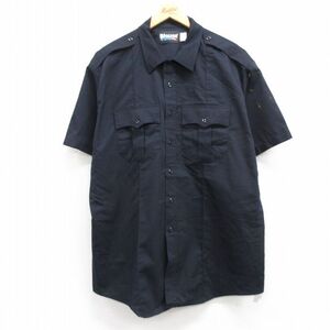 XL/古着 ブラウアー Blauer 半袖 ワーク シャツ メンズ 大きいサイズ ロング丈 黒 ブラック 24may20 中古 トップス