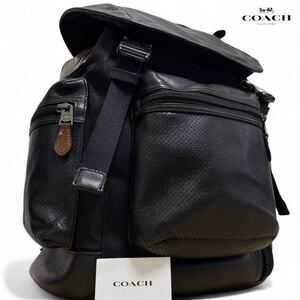 極美品●定価13万 COACH コーチ パーフォレイテッド バッグパック リュック パンチングレザー ビジネス 大容量 A4 巾着 ブラック 黒 メンズ