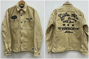 VANSON バンソン チェーン刺繍 ヘビー 長袖 ワークシャツ M メンズ モーターサイクル コットン 長袖シャツ 星 ワッペン/ショット/ノートン