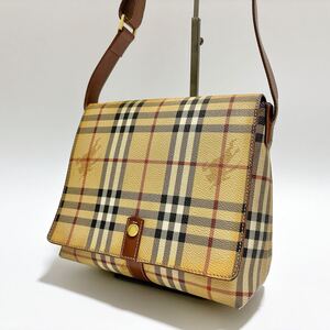 1円 BURBERRY バーバリー ショルダーバッグ PVC レザー ノバチェック シャドーホース メッセンジャー 斜め掛け フラップ ブラウン 