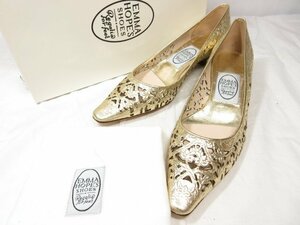 HH 未使用品 【エマホープ EMMA HOPE】 型押し パンプス サンダル 靴 (レディース) size36.5 ゴールド ●18LZ4280●