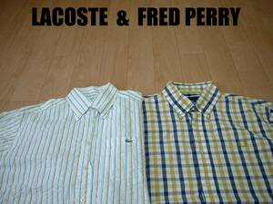 即戦力2着セットLACOSTE & FRED PERRYボタンダウンシャツ美品3-Mシアサッカー&ギンガムチェック正規CH033SラコステフレッドペリーM620