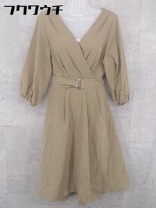 ◇ natural couture NICE CLAUP カシュクール 長袖 膝下丈 ワンピース サイズF ベージュ レディース