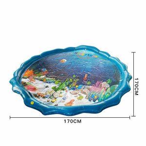 噴水マット 空気入れ 直径170cm 噴水プール 子供プール 家庭用 水遊び おもちゃ ビニールプール 青 庭シャワー キッズプール