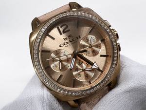 100円～◎COACH コーチ 腕時計 レディース BOYFRIEND 33mm ローズゴールド ステンレススチール 時計 ピンクベルト CA 64 7 34 0971S