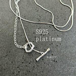 S925 プラチナ シルバー ロング ネックレス アクセサリー 2連 大人気 銀