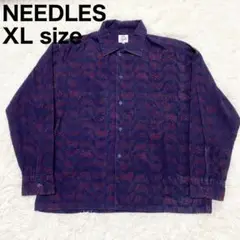 NEEDLES ニードルス パピヨン 蝶 総柄 長袖シャツ パープル XLサイズ