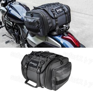 バイク用バイクシートバッグ 汎用 拡張機能20L-27L ツーリングバッグ 簡単固定 撥水 耐傷 リアボックス 折りたたみ収納 装着簡単 黒