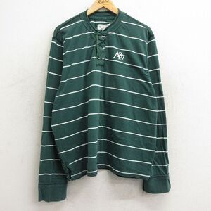 【30%OFF】XL/古着 エアロポステール 長袖 Tシャツ メンズ A87 大きいサイズ コットン ヘンリーネック 緑 グリーン ボーダー 24jun08 3OF