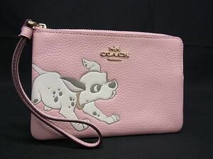 1円 ■新品同様■ COACH コーチ 91777 ディズニーコラボ 101匹わんちゃん レザー マルチケース 化粧ポーチ ピンク系 FD1288