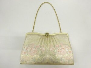 147009# 【1円～】扇に花模様織出し和装バッグ