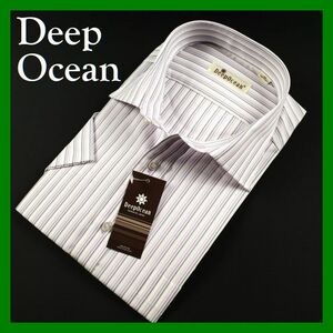 Deep Ocean メンズ 形態安定 半袖レギュラーカラーシャツ 44 ストライプ白ピンク