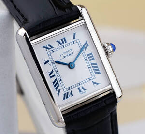 美品 カルティエ マスト タンク シルバー ブルーローマン SM Cartier