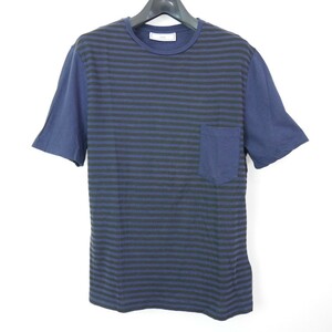 AMI Alexandre Mattiussi アミアレクサンドルマテュッシ コットン 半袖 ボーダー 切り替え ポケット TEE Tシャツ カットソー NAVY/BLACK XS