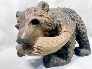 伝統工芸 クマの木彫り 全長約30cm ｜置物 オブジェ 熊 動物 ◇管理番号：2