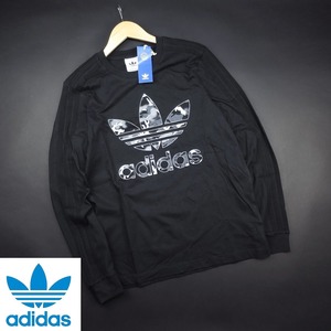 新品★アディダス オリジナルス/adidas/グラフィックカモ柄スリーストライプス長袖ＴシャツS91/527黒/【L】