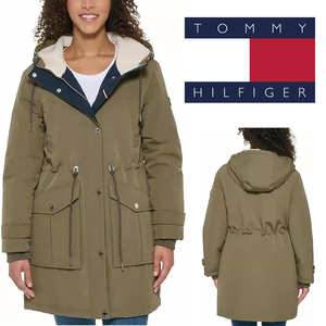 新品 S ★ TOMMY HILFIGER トミーヒルフィガー レディース フード コート カーキ US-XS アウター ジャケット 防寒 ボア モッズコート