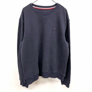 トミーヒルフィガー TOMMY HILFIGER スウェットシャツ トレーナー 長袖 裏起毛 Vガゼット ロゴ刺繍 丸首 綿×ポリ L ネイビー 紺 メンズ