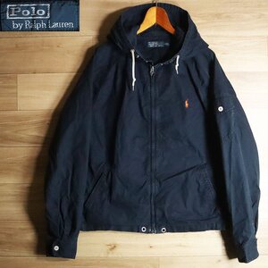 N9J/Y7.3-3　90s　Polo by Ralph Lauren　ラルフローレン　コットンナイロンジャケット　パーカー　ブルゾン　ネイビー　アメリカ古着