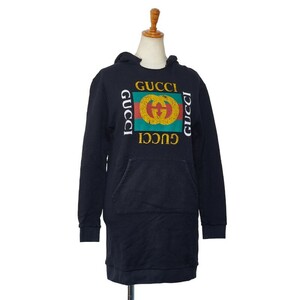 グッチ ヴィンテージロゴ プリント パーカー フーディー プルオーバー サイズ：12 483879 ブラック レディース GUCCI【中古】