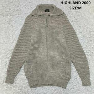 HIGHLAND 2000 ハイランドトゥーサウザンド 英国製 パークレインジャージップセーター ニット エルボーパッチ サイズM ベージュ系