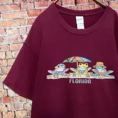 GILDAN　FLORIDA　カエル　半袖Tシャツ　赤紫　コットン100%　L