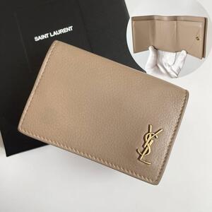 【極美品】SAINT LAURENT サンローラン タイニーモノグラム オリガミ 三つ折り財布 ミニ財布 ミニウォレット トープ ベージュ YSL 668935