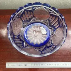 切子　青色カットガラスボウル 約20cm