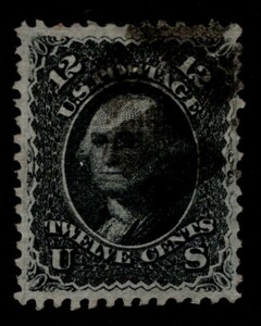 アメリカ切手　1861年シリーズ 12￠ Washington、グリル入り、使用済、APS鑑定書付（#90）