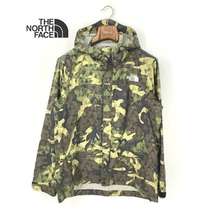 A9482/訳あり 春夏 THE NORTH FACE ノースフェイス ナイロン 迷彩 カモフラ 総柄 マウンテンパーカー ブルゾン ジャケットS 緑 メンズ