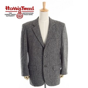 A4794/ビンテージ 80s 美品 総裏 秋冬 Harris Tweed ハリスツイード ウール テーラード 段返り シングル3Bジャケット L 灰色/日本製 メンズ