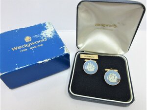 Wedgwood/ウェッジウッド：ジャスパー 船 モチーフ カフス SHIP GP ENGLAND製 ケース付/中古/USED