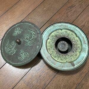 used☆ 青銅 瑞花双鳥紋 青銅器 レプリカ ☆喫煙具 灰皿☆電通☆古美術 