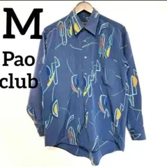 Pao clubネイビー 抽象模様 長袖かりゆしシャツM美品