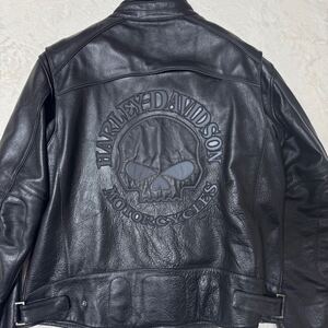 【希少 XL相当】ハーレーダビッドソン スカル ライダースジャケット HARLEYDAVIDSON フライトジャケット レザー 本革 メンズ バイカー 骸骨