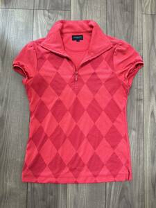 BURBERRY GOLF バーバリー ゴルフ ウエア 半袖 ジップ Tシャツ サイズ2 レディース 婦人 ピンク M相当 美品