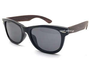 WOOD TEMPLE WELLINGTON SUNGLASS BLACK × SMOKE/ウッドテンプルウェリントンサングラスuv紫外線カット木目調模様個性的スモークレンズ