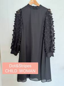 美品 Dot and Stripes CHILD WOMAN ドットアンドストライプス チャイルドウーマン 長袖ワンピース ブラック M Lシースルー レディース F