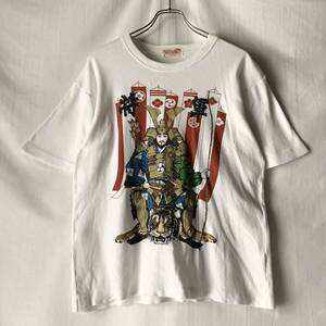 80s 90s 日本製 加藤清正 将軍 武将 半袖 コットン Tシャツ ホワイト メンズM程度 / ヴィンテージ OLD 和柄 虎 スーベニア 豊臣秀吉 浮世絵