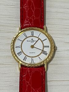 【D24113001】1円〜 BAUME&MERCIER 18KYG クォーツ ボーム メルシェ 腕時計 ホワイト文字盤 ゴールド ヴィンテージ レディース ケース付き