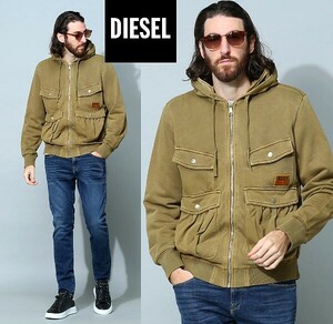 ●美品！DIESEL ディーゼル フルジップ ミリタリー オーバーサイズ スウェット パーカー メンズ 即決 即納 大きいサイズ 3XL 55dsl●728